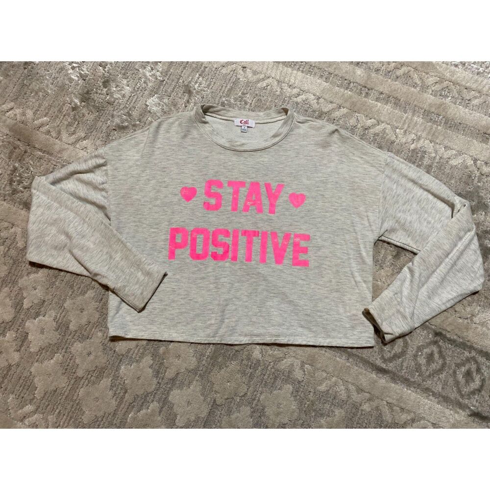 Woman's Small Cropped Long Sleeve Shirt "Stay Positive"